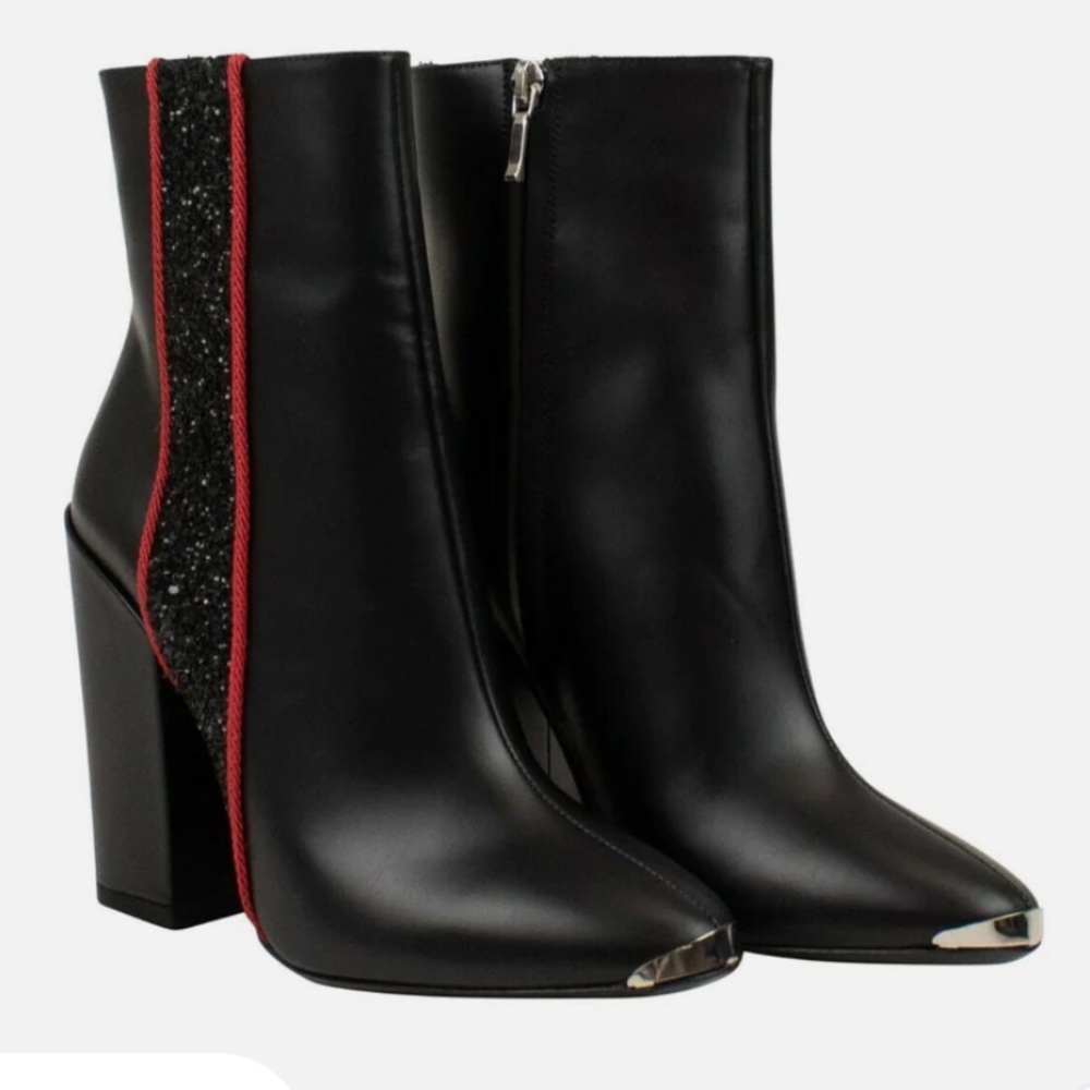 AMIRI Black Glitter Stripe Round Toe Boots
